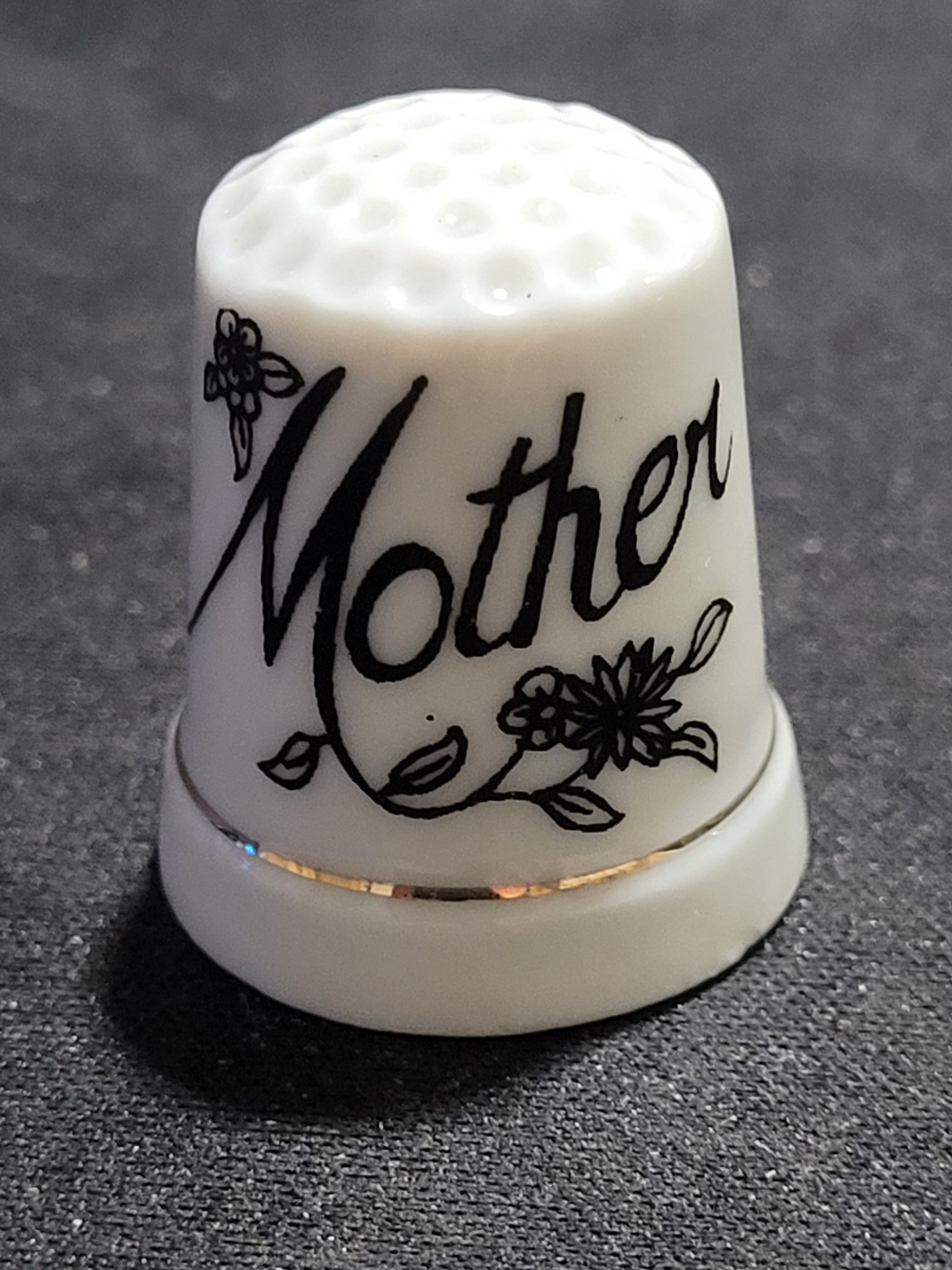 Mother White Porcelain Thimble with Gold Accent R.O.C.